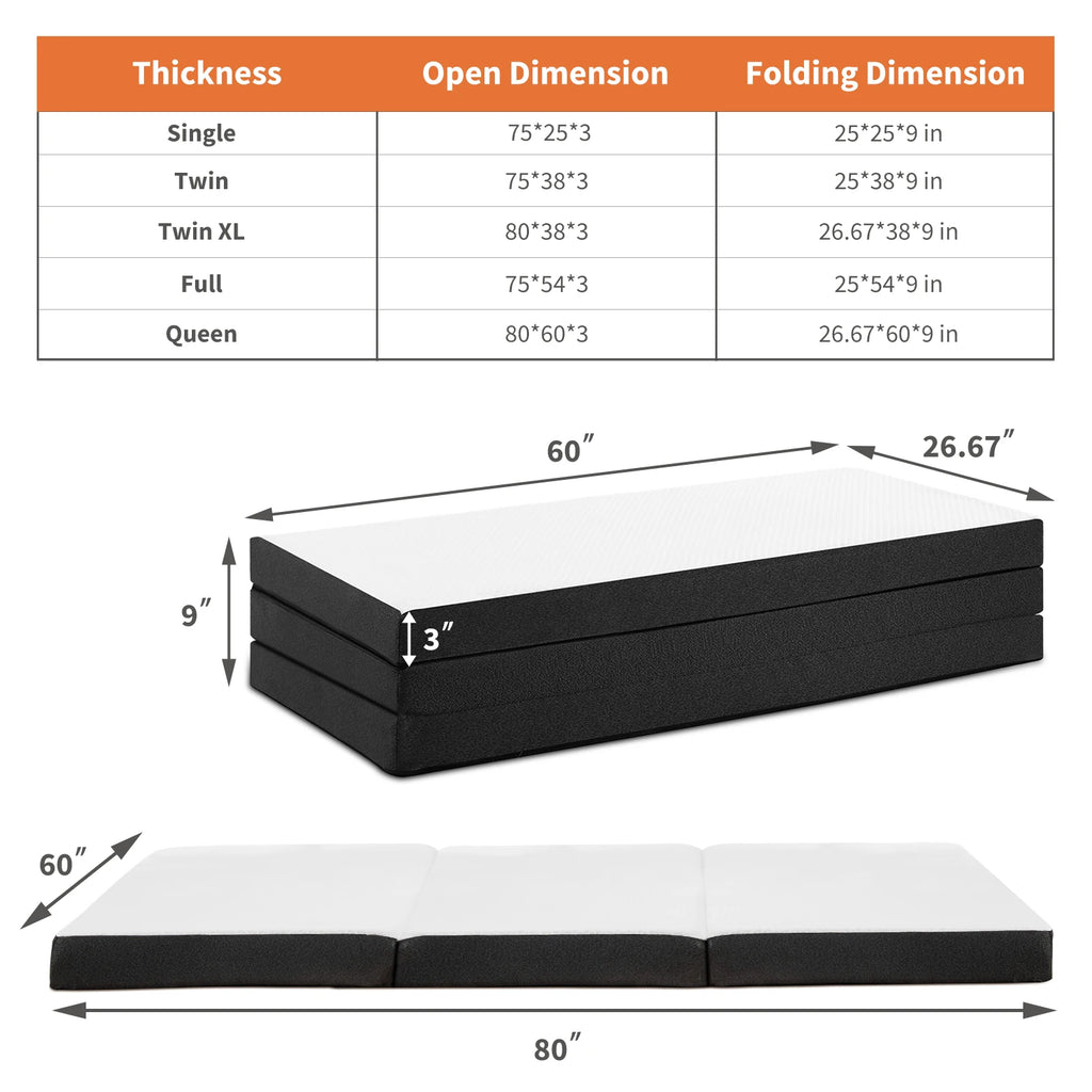 3-4 Inch Soft Mattress, Tri-Fold, Memory Foam ,Yoga