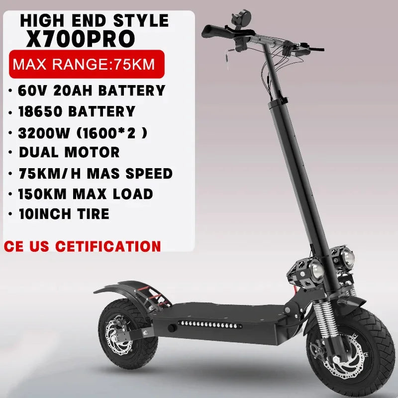 [8 models]10/11 Inch 48V-72V 1000W-6000W Electric Scooter 50-85km/h, Kick, Foldable Adult