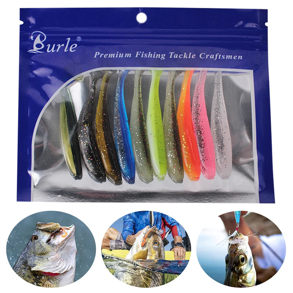 10Pcs 9cm Tail Worm Soft Bait Plastic Fishing Soft Baits