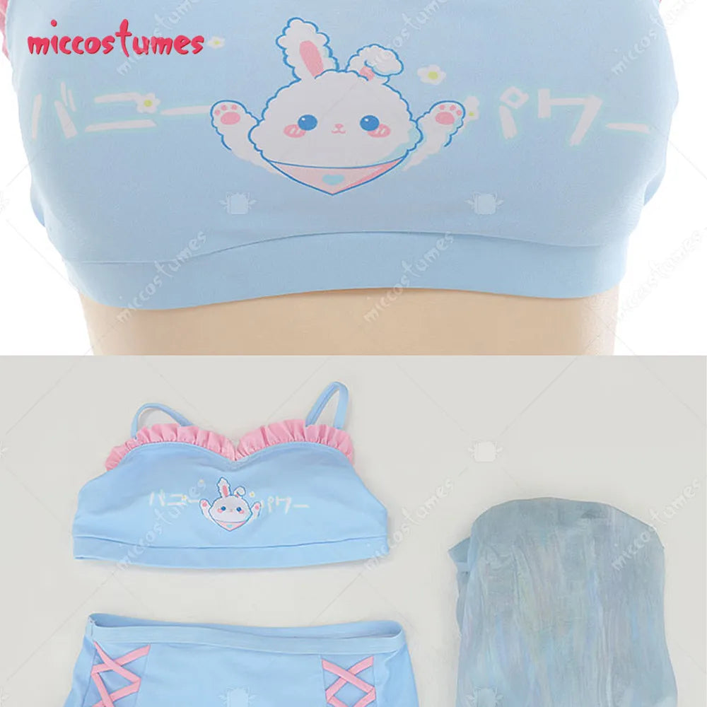 Women Blue Bunny Pattern Swimwear Bathing Suit