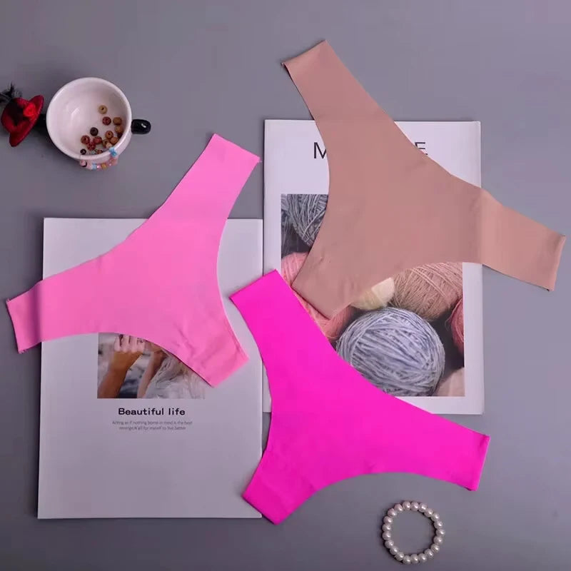 3PCS Seamless Panties Women, Silk, Cotton Crotch, Breathable