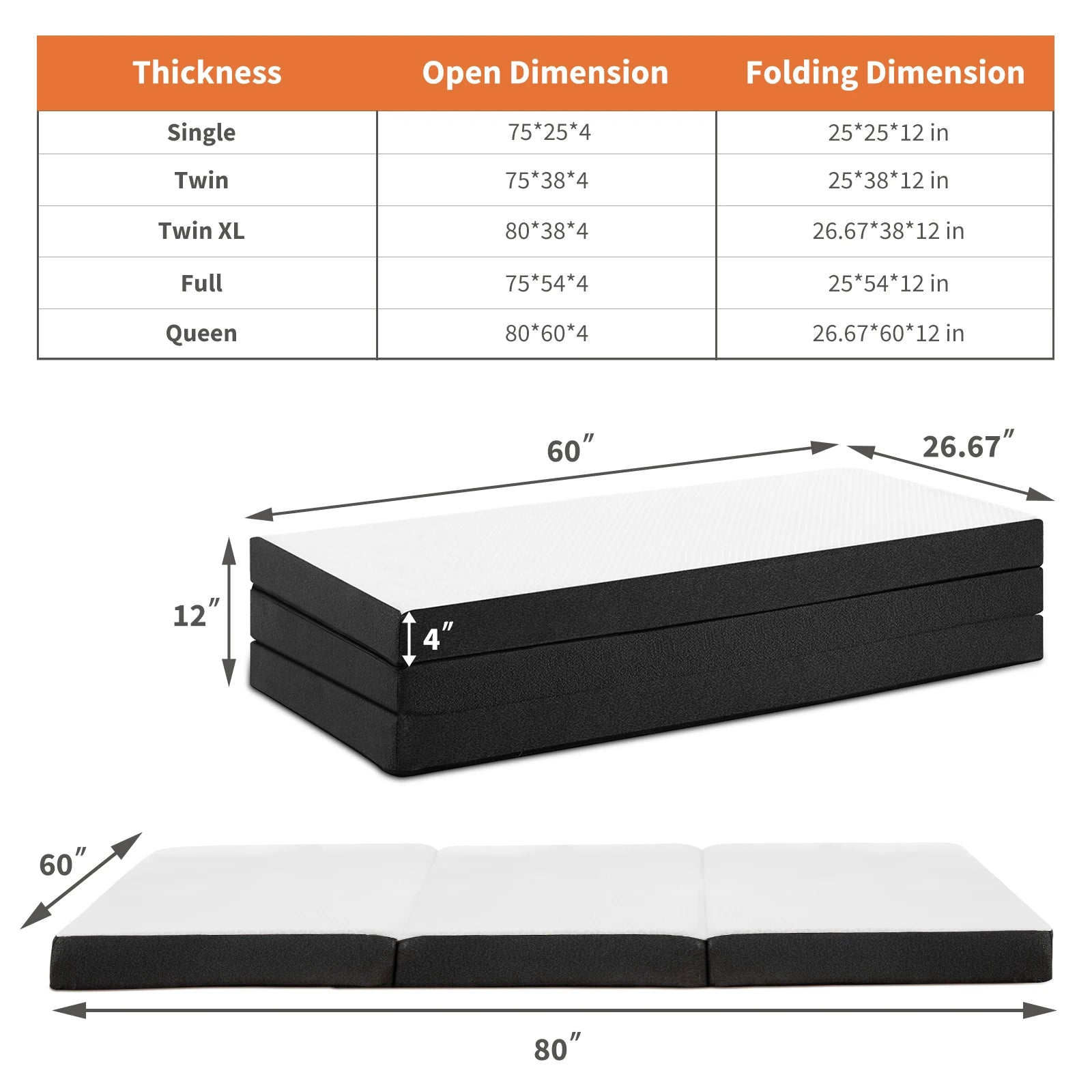 3-4 Inch Soft Mattress, Tri-Fold, Memory Foam ,Yoga