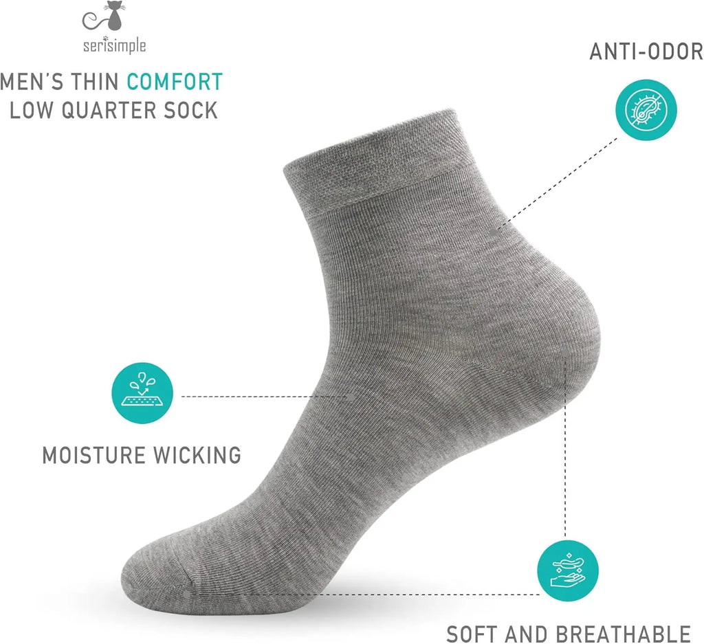 Men's Breathable Viscose Bamboo Quarter Socks 5 Pairs