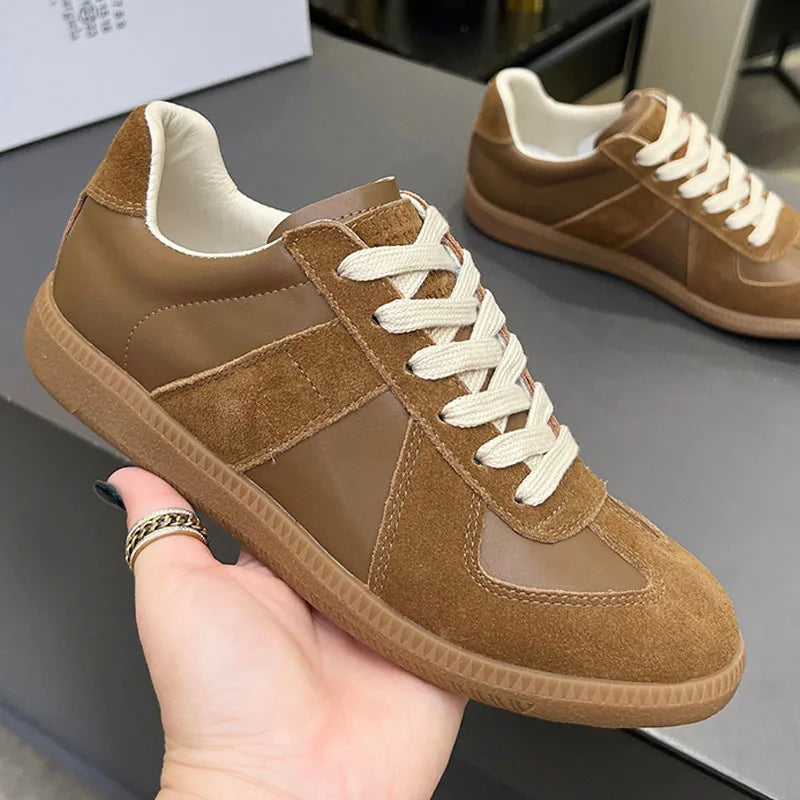 Suede Leather Patchwork Casual Shoes, Women, Round Toe