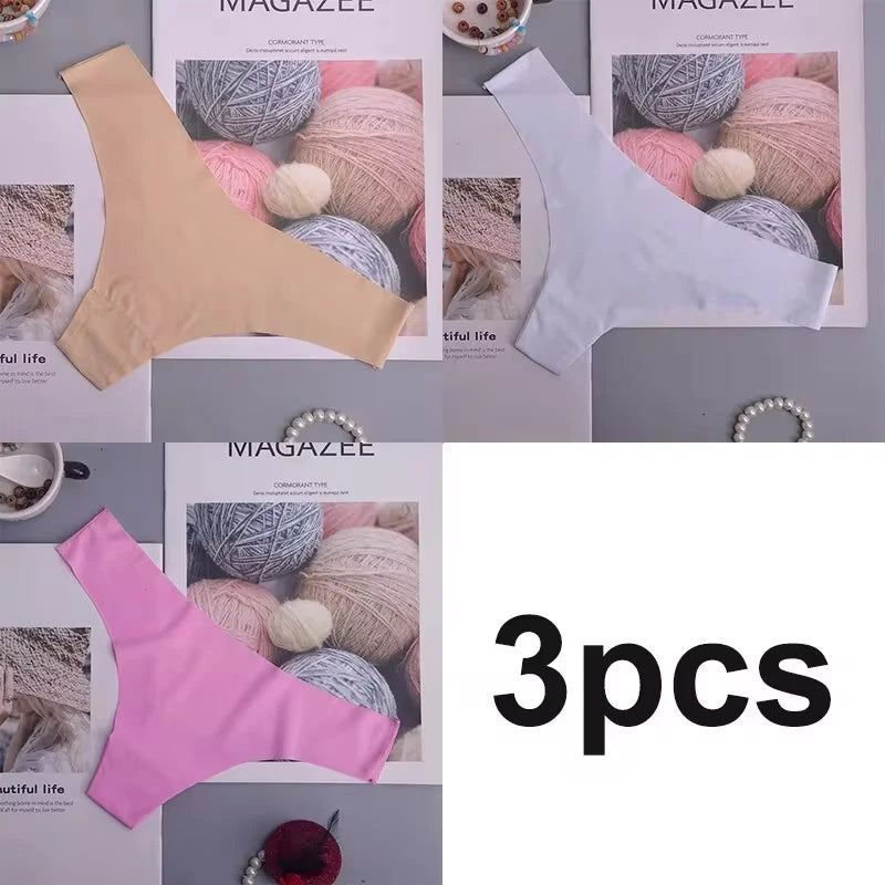 3PCS Seamless Panties Women, Silk, Cotton Crotch, Breathable