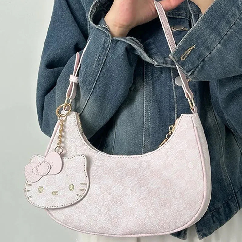 Printed Pollen Chessboard Crescent Bag, Women's Handbag