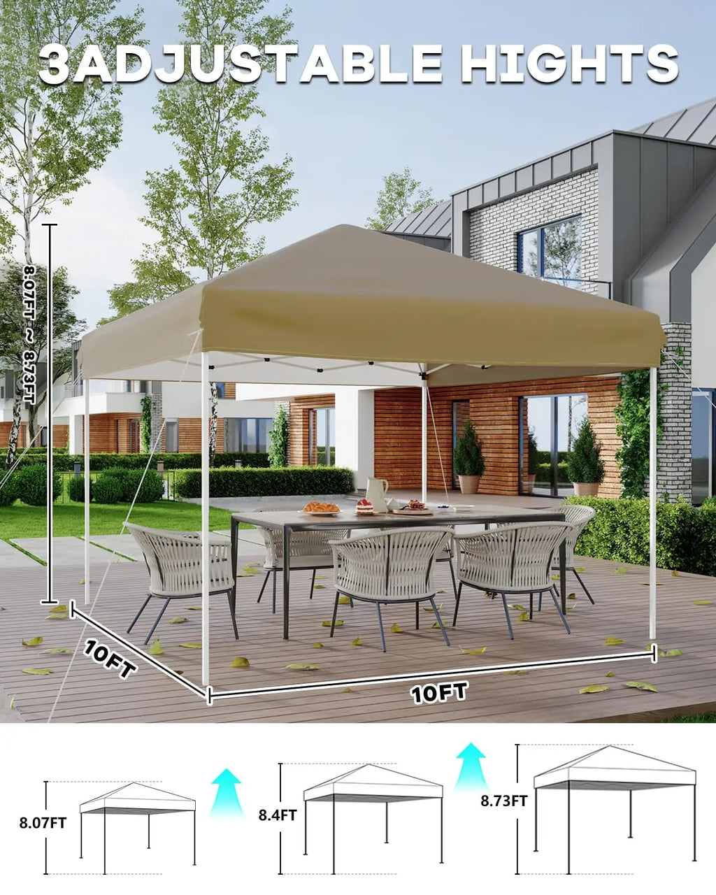 10x10 FT Pop Up Canopy Tent, Adjustable, 4 Sandbags, Carry Bag