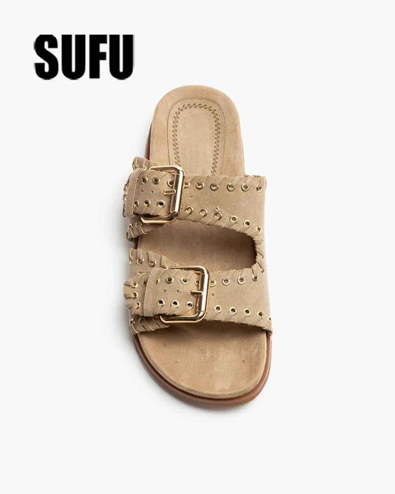 SUFU belt buckle vintage flat slippers