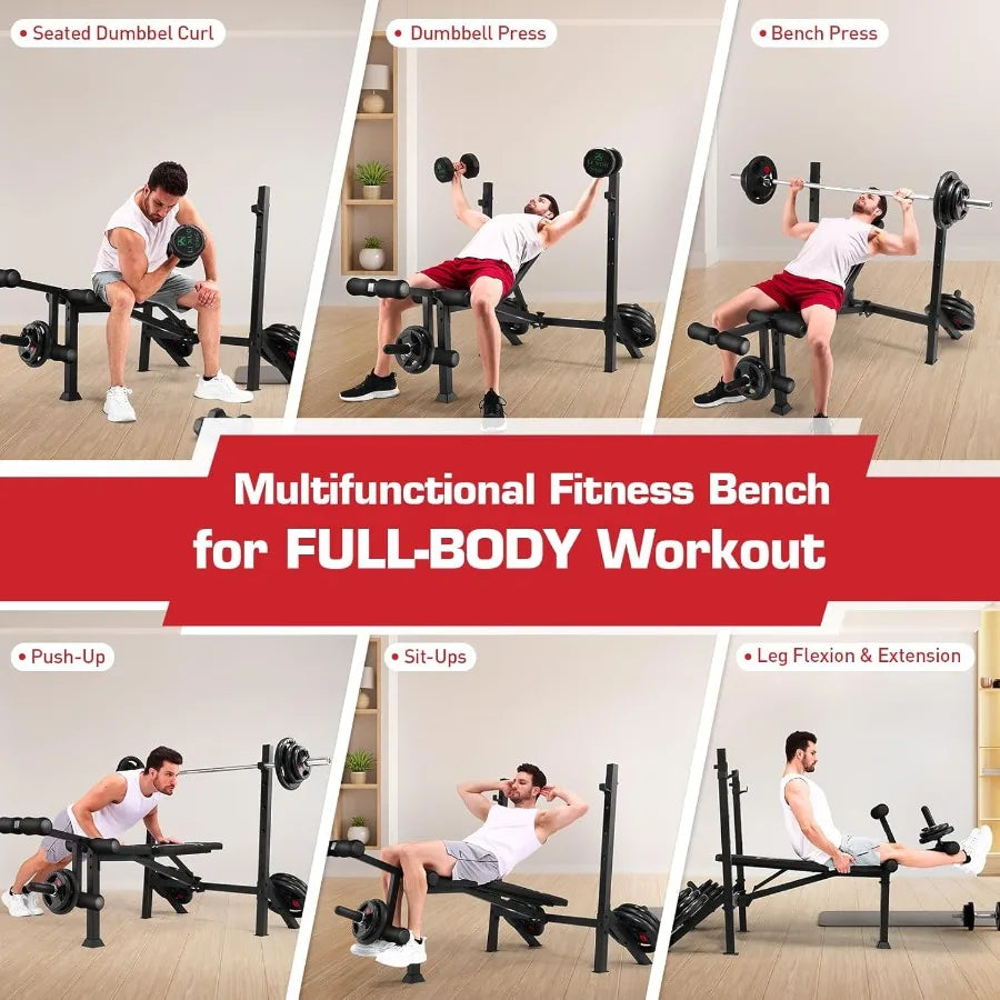 Squat Rack - 900LBS Adjustable Bench Press with Leg Extension and Leg Curl Incline Decline Flat Workout