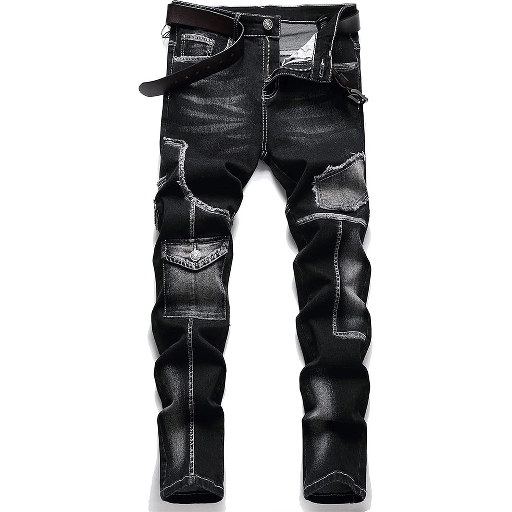 Mid-high waist fringed jeans, solid color