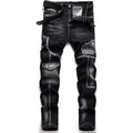 Mid-high waist fringed jeans, solid color