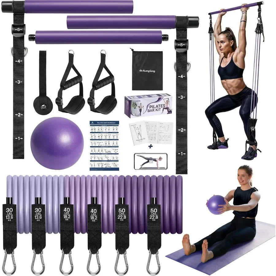 Pilates Bar, Resistance Bands, Unisex, Stainless Steel