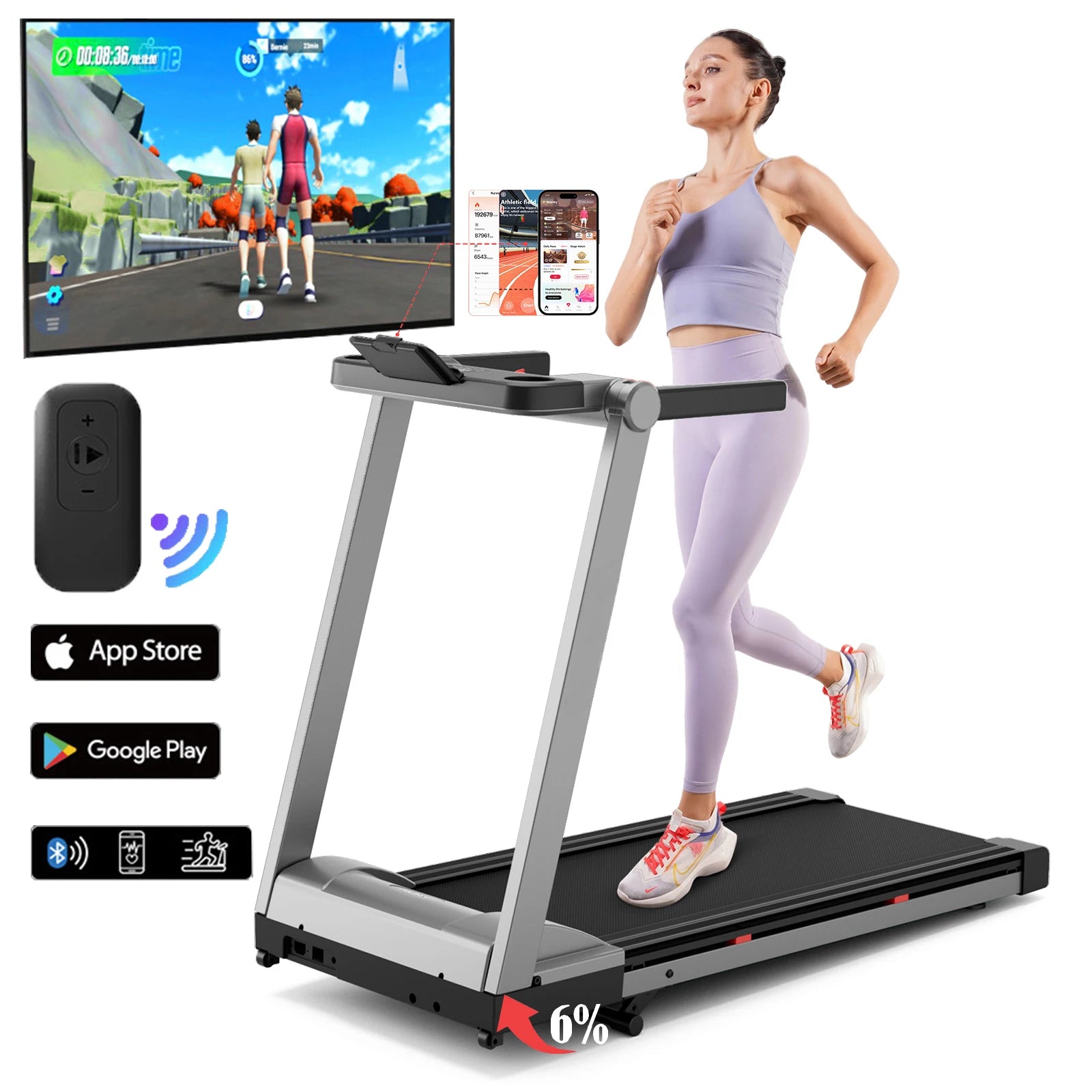 3.5HP Foldable Incline Treadmill, Walking Pad, Touch Screen
