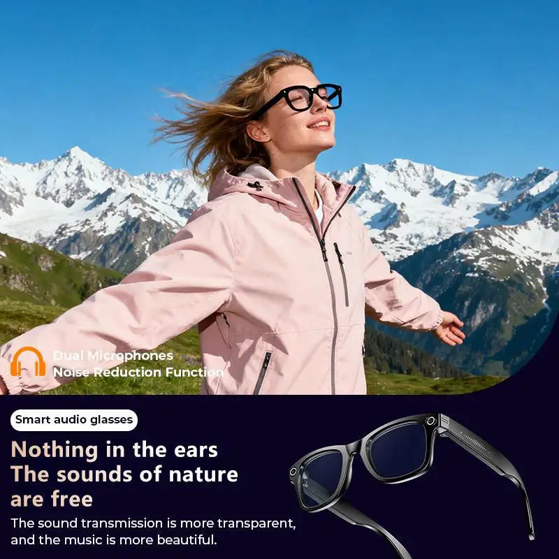 Smart AI Camera Glasses, 8MP, 140+ Languages, Bluetooth Music, 1080P Video Recording
