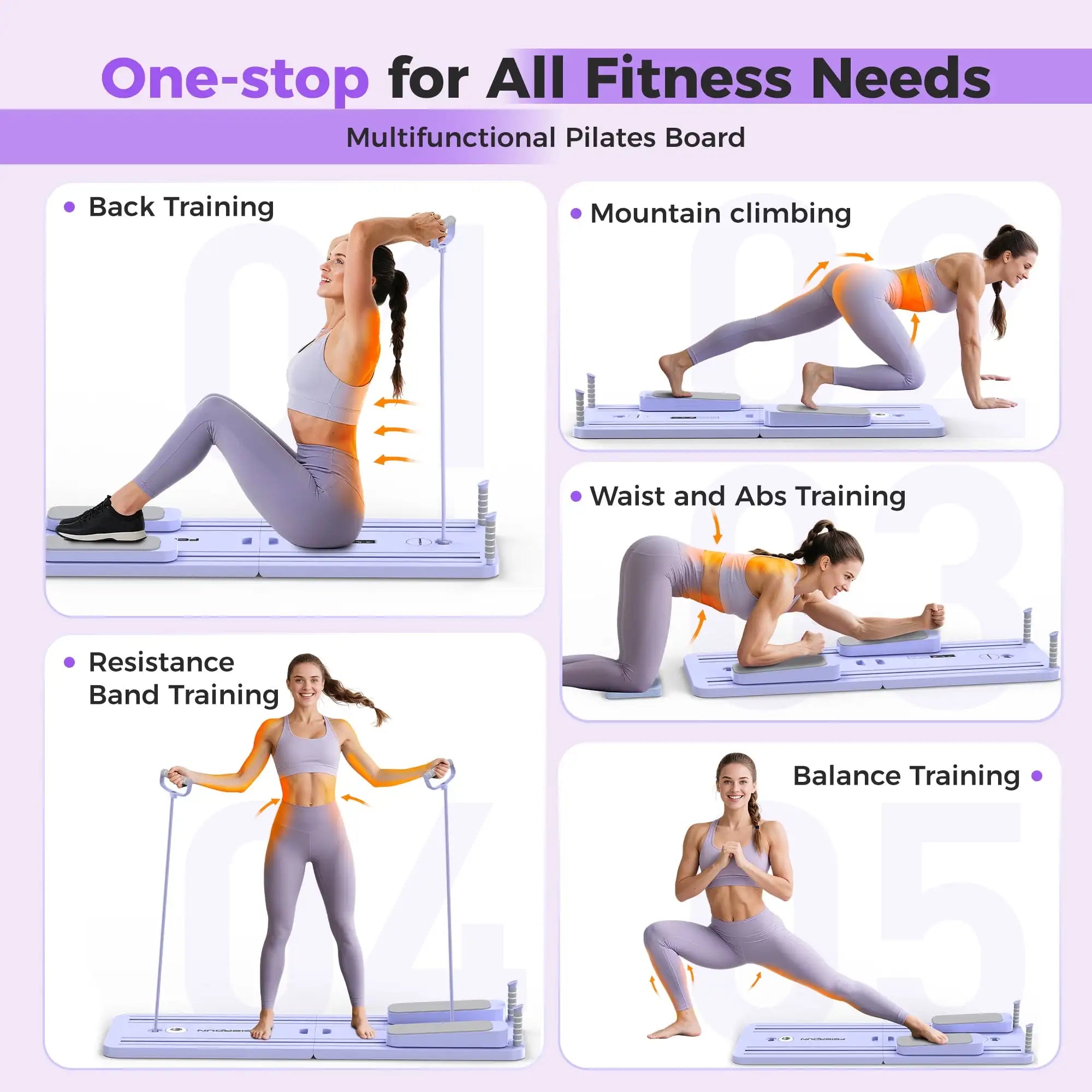 5 in 1 Folding Board Pilates, Reformer Set, 300 LBS Weight Capacity