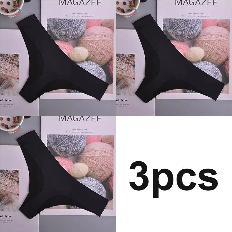 3PCS Seamless Panties Women, Silk, Cotton Crotch, Breathable