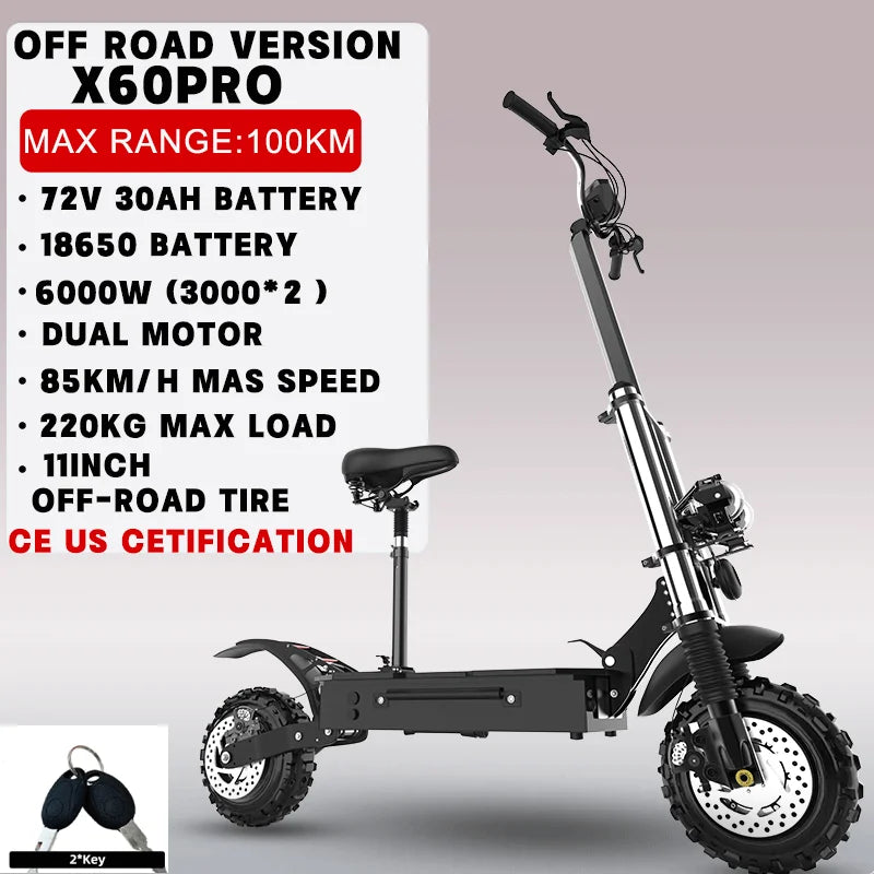 [8 models]10/11 Inch 48V-72V 1000W-6000W Electric Scooter 50-85km/h, Kick, Foldable Adult