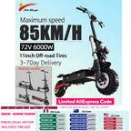 [8 models]10/11 Inch 48V-72V 1000W-6000W Electric Scooter 50-85km/h, Kick, Foldable Adult