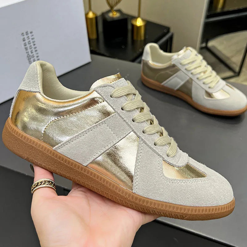 Suede Leather Patchwork Casual Shoes, Women, Round Toe