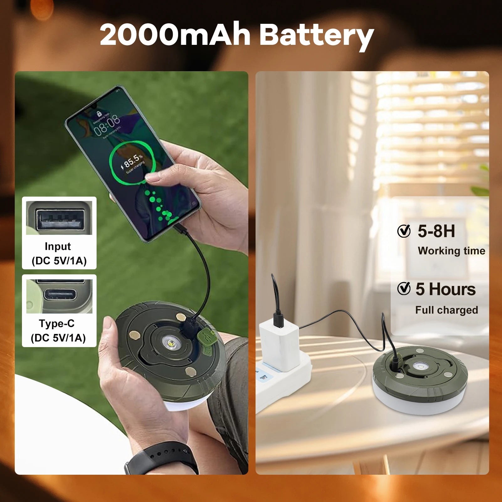 10M Camping String Light, Waterproof, RGB, Lantern, Rechargeable, LED